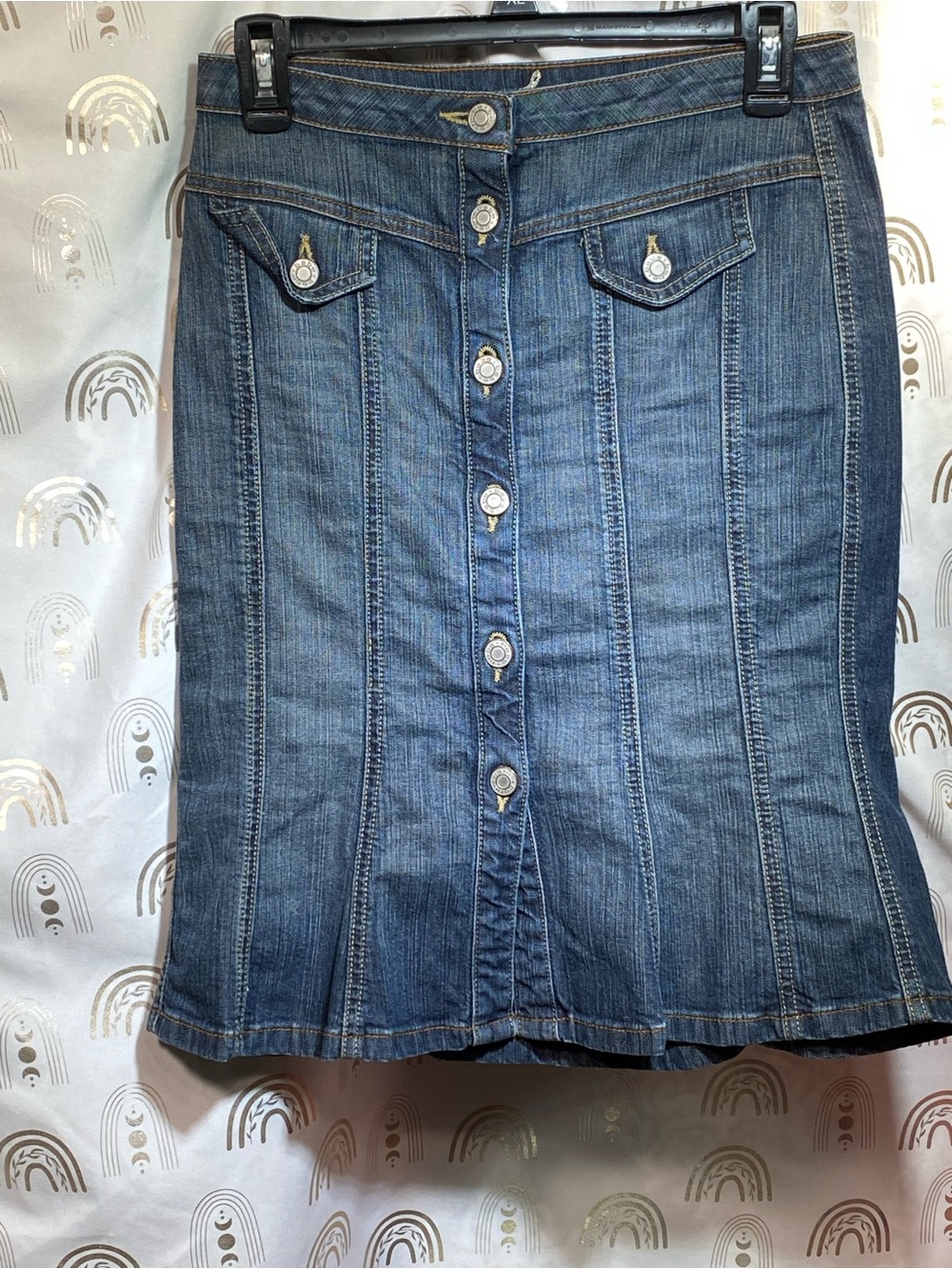 bebe Blue Button-Front Denim Pencil Skirt